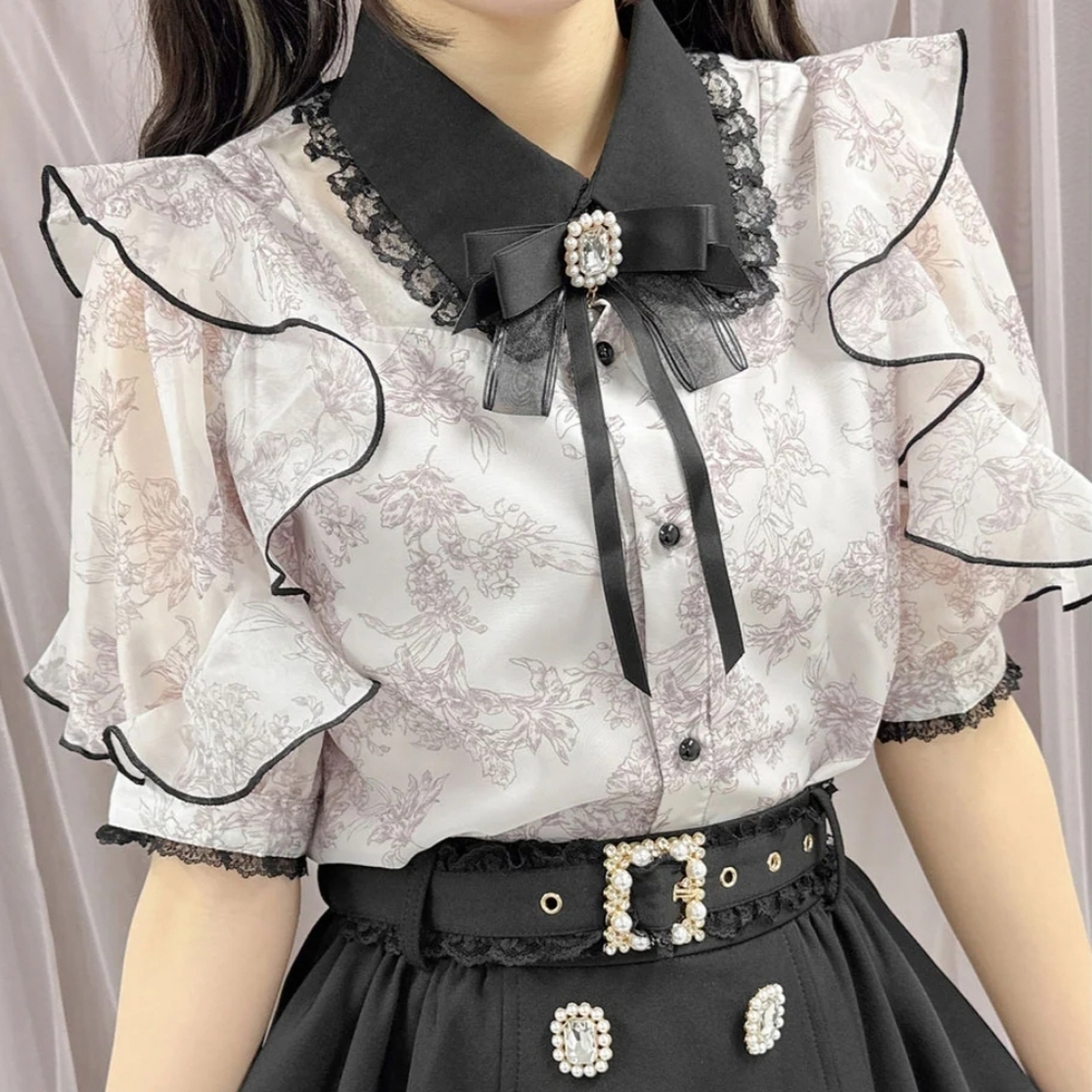 ROJITA - Floral Print Sheer Blouse